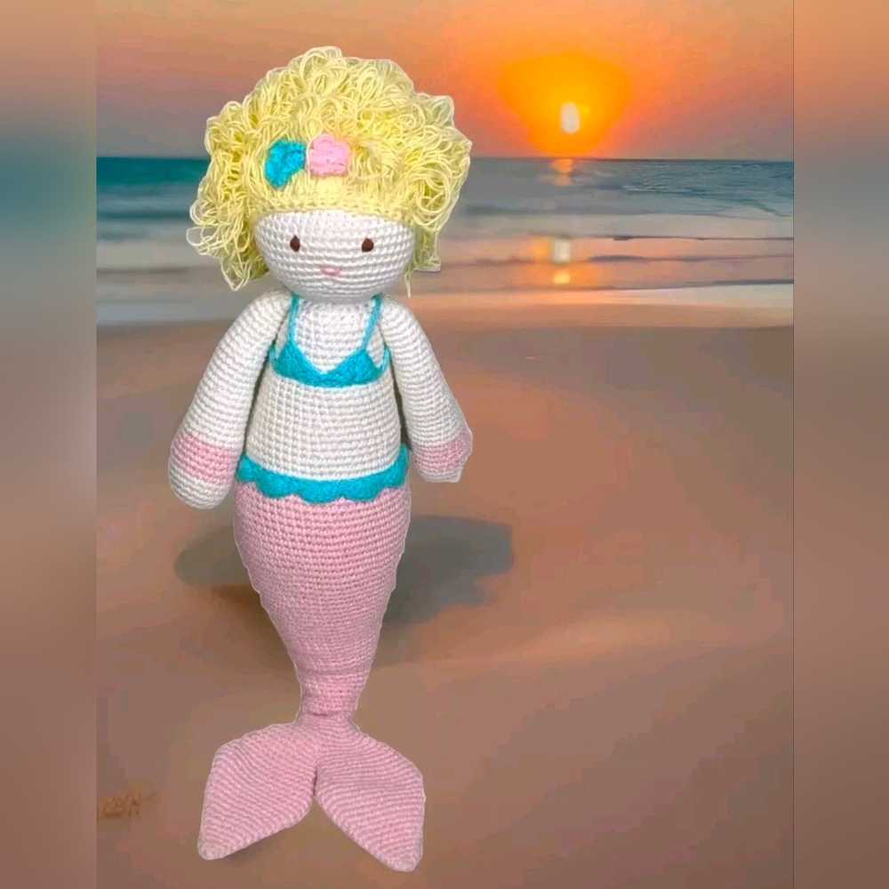 Handmade Crochet Mermaid Doll with Yellow Hair
